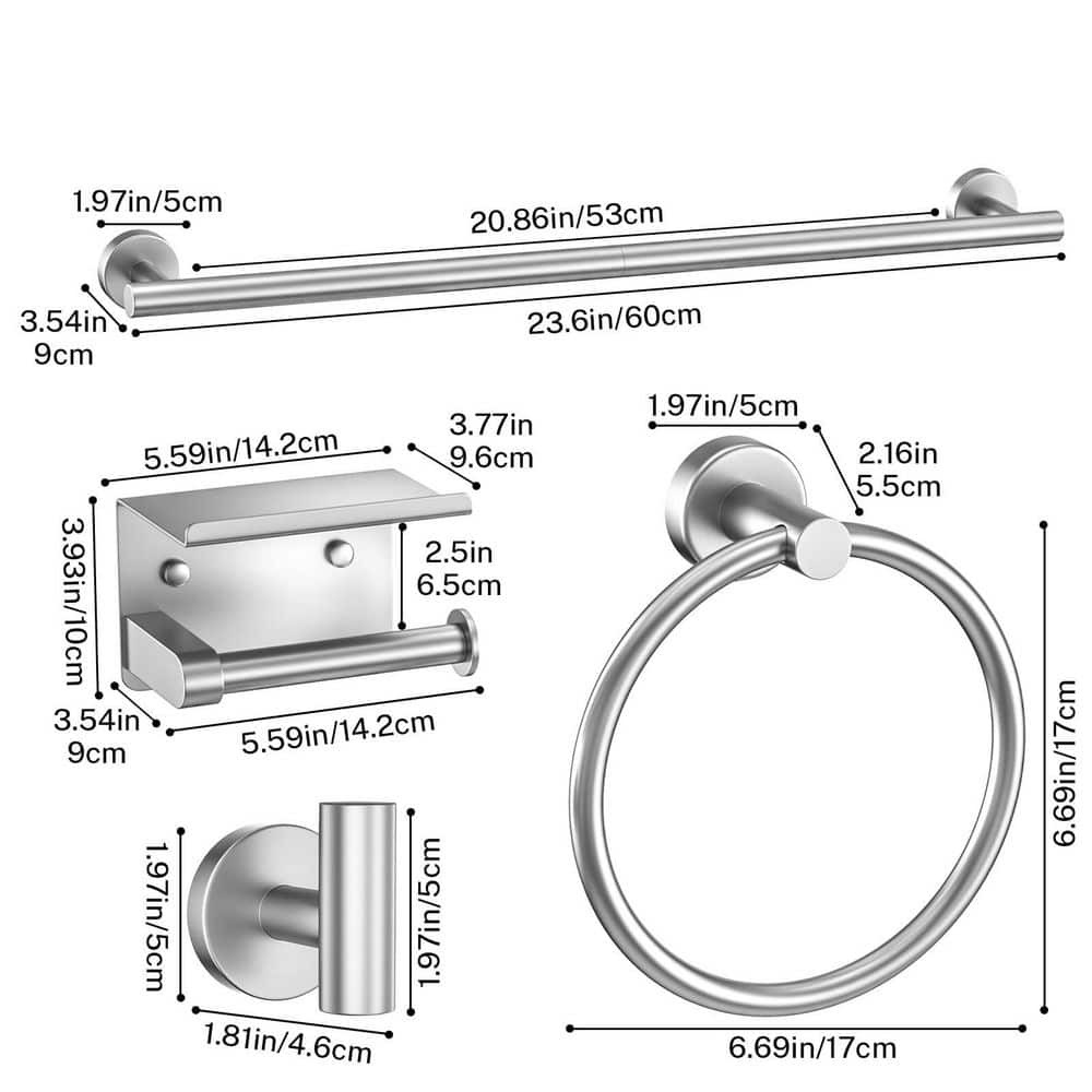 Wudkey Wall-Mounted Towel Bar Brushed, Toilet Paper Holder with Shelf, Bathroom Hardware Accessories Set (2)