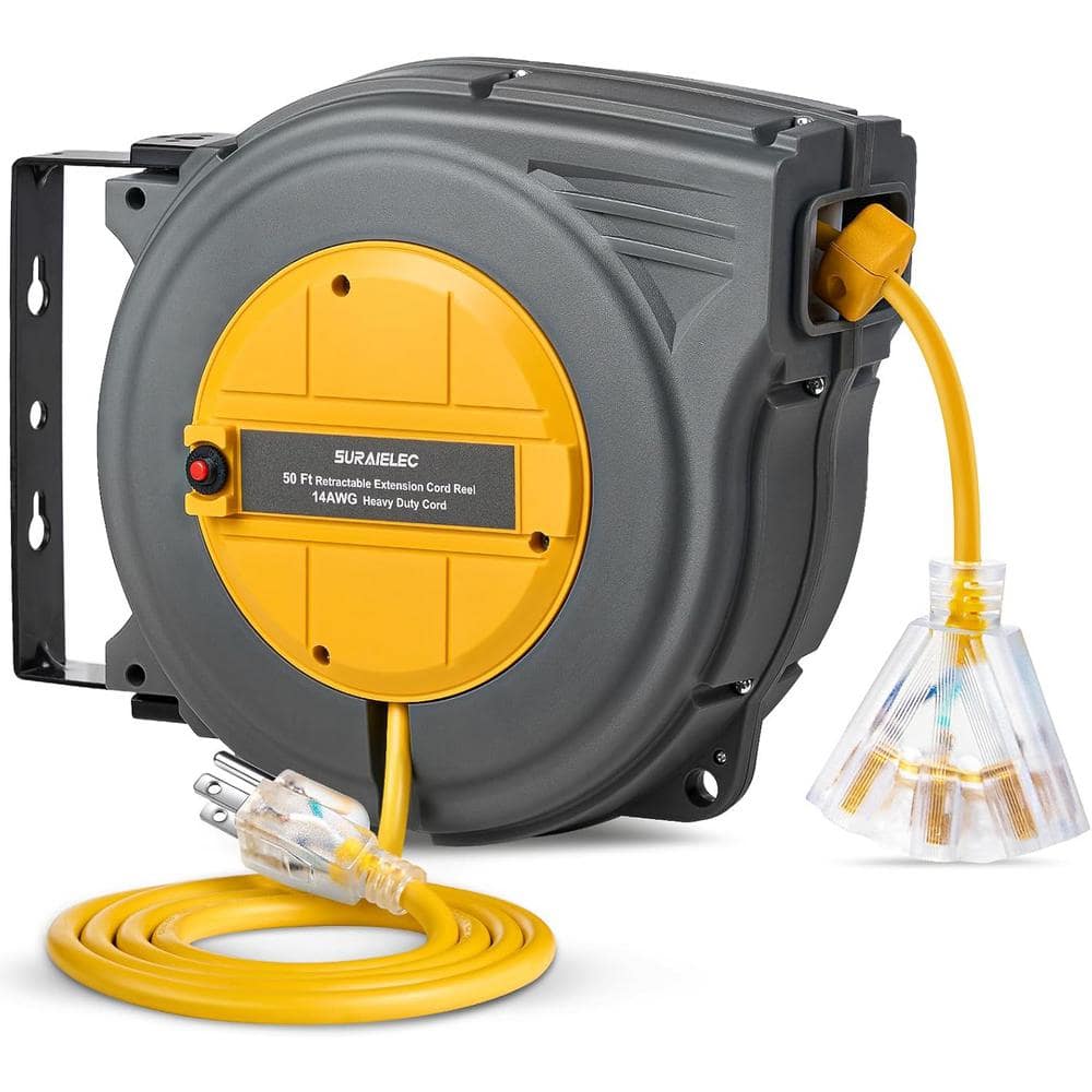 Lukyamzn 50 ft. 14/3 14 Gauge 13 Amp Retractable Extension Cord Reel with 3 Grounded Outlets ETL Listed (1)