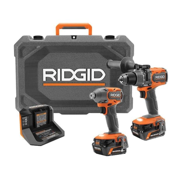 RIDGID 18V Brushless 2-Tool Combo Kit with 6.0 Ah and 4.0 Ah MAX Output Batteries, Charger, and Hard Case (2)