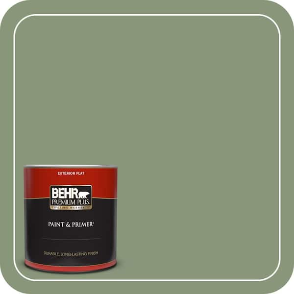 BEHR PREMIUM PLUS 1 qt. #S390-5 Laurel Tree Flat Exterior Paint & Primer (2)