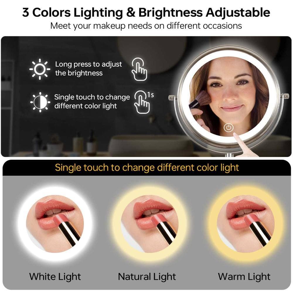 INSEEDE VERRA 8 in. Wall Mounted Makeup Mirror with Lights, 1X/10X, 2-Sided Magnification, Rechargeable LED Vanity Mirror,Nickel (2)