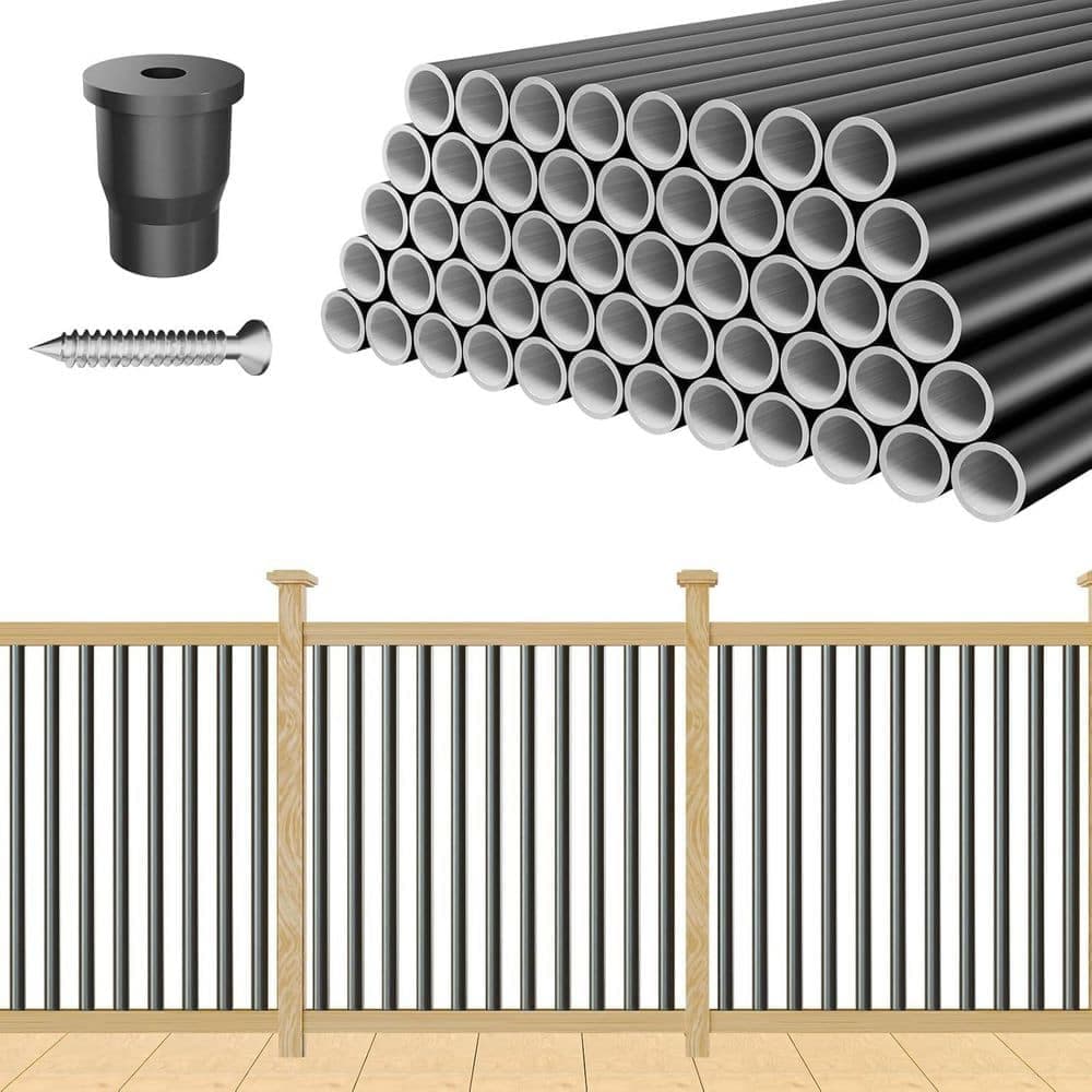 KIWDZFU 32 in. H x 0.75 in. W Black Metal Round Deck Balusters Hollow Design, Weather-Resistant, Stair Railing Kit (100-Pack) (1)
