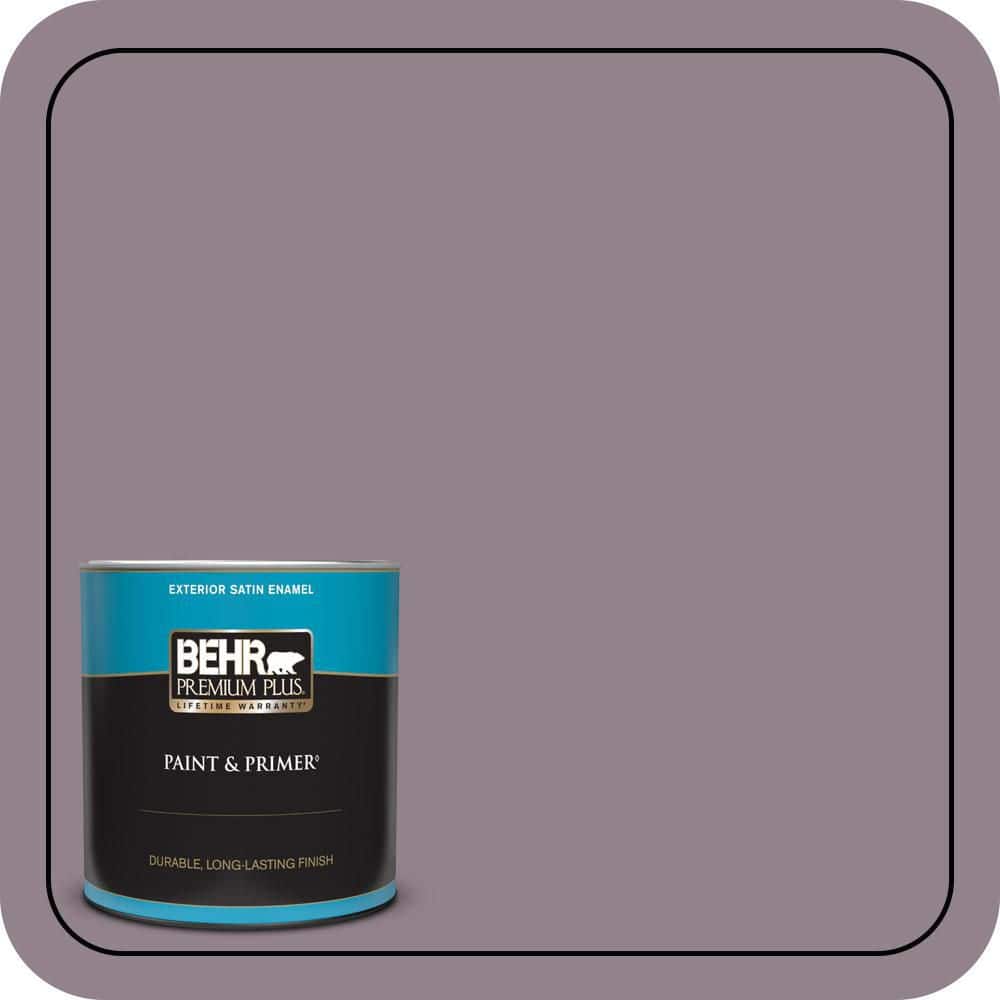 BEHR PREMIUM PLUS 1 qt. #N110-4 Gothic Purple Satin Enamel Exterior Paint & Primer