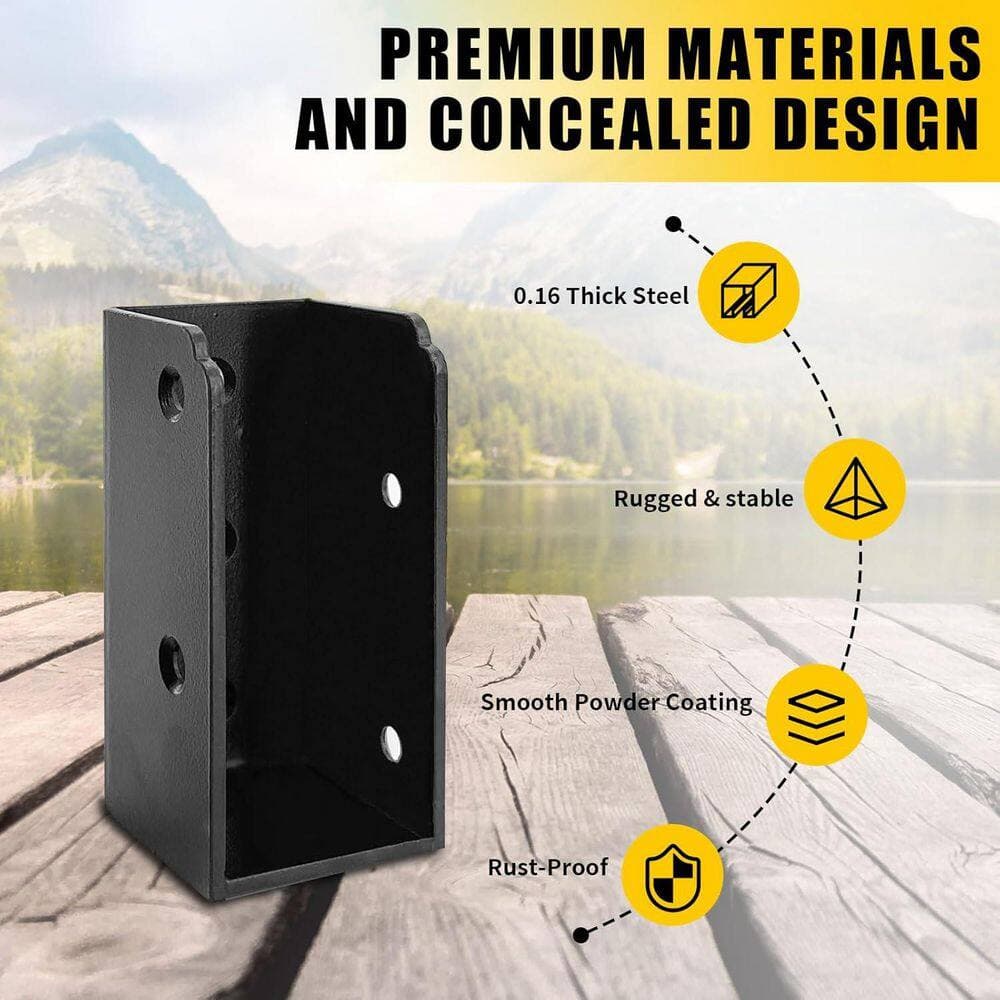 Afoxsos Deck Railing Bracket Connectors U-Shaped Steel Matte Black for 2x4 Wood Handrail with Hardware 12 Pack (3)
