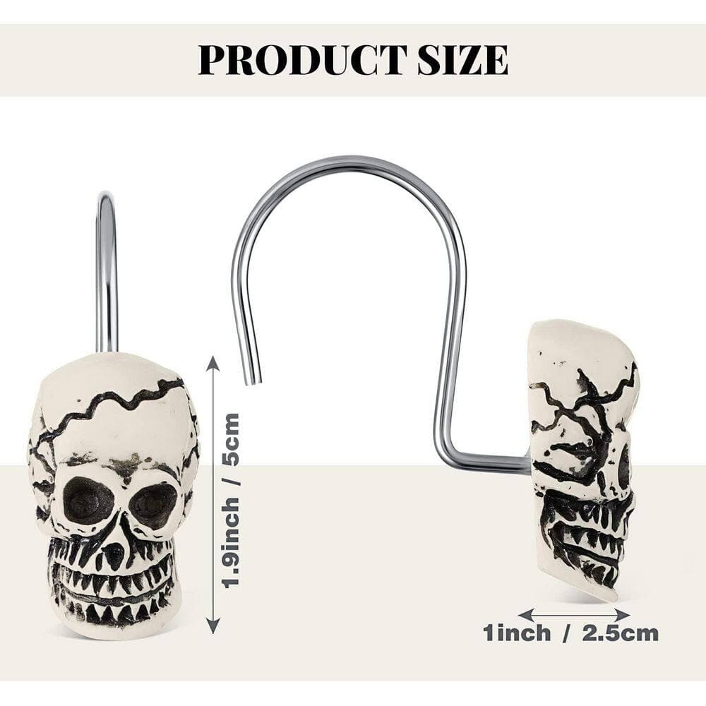 KHKFY Stainless Steel Skull Resin Shower Curtain Hooks Spooky Halloween Decorative Smooth Glide Rings Set of 12 (2)