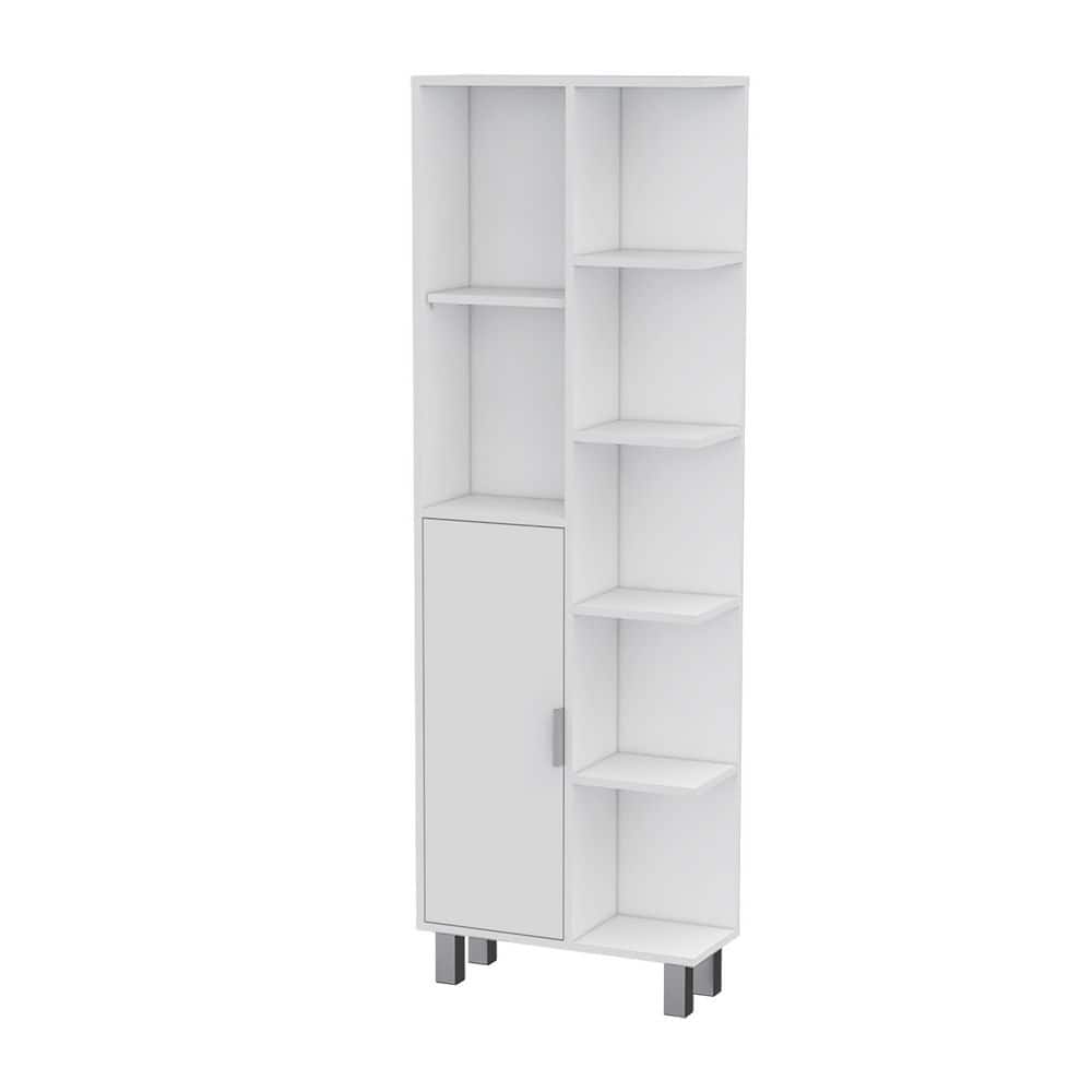 YSQCAR 21 in. W x 8.27 in. D x 63 in. H White MDF Freestanding Linen Cabinet with 1 Door and 9-Shelves (1)