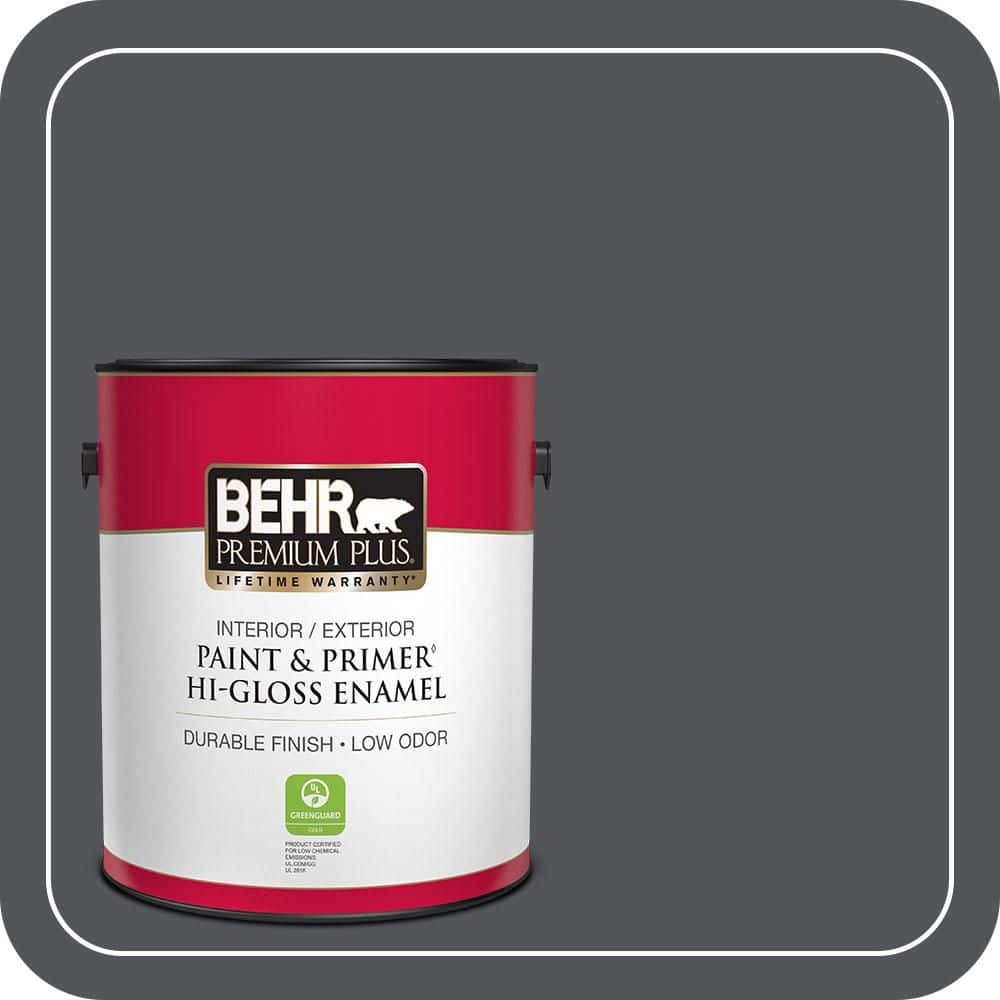 BEHR PREMIUM PLUS 1 gal. #N510-6 Orion Gray Hi-Gloss Enamel Interior/Exterior Paint & Primer (1)