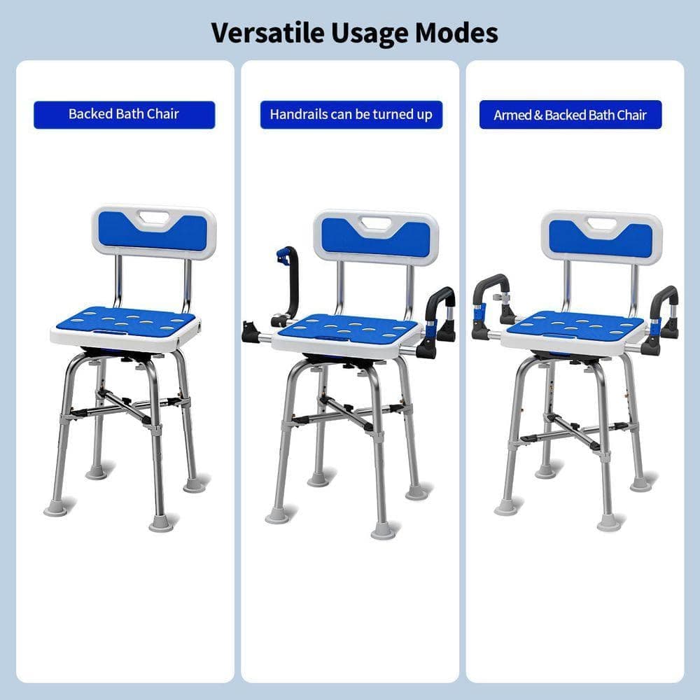 Lynzavix 24 in. W Freestanding Rotating Shower Chair with 360° Rotation Heavy Duty 550 lbs. Foldable Seat Adjustable Height Blue (3)