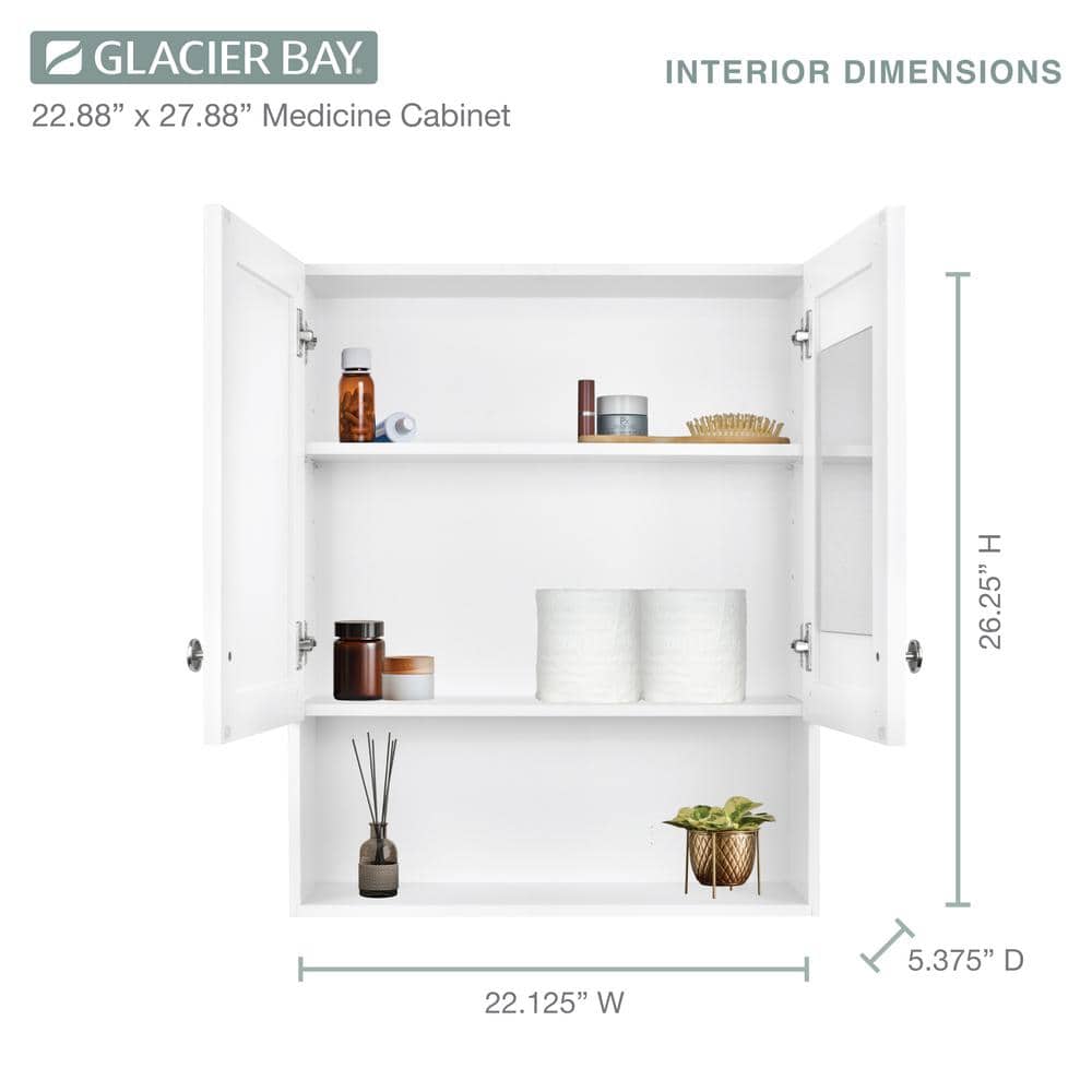 Glacier Bay 22-7/8 in. W. x 27-7/8 in. H Framed Surface-Mount Rectangular Bathroom Medicine Cabinet with Mirror, White (4)
