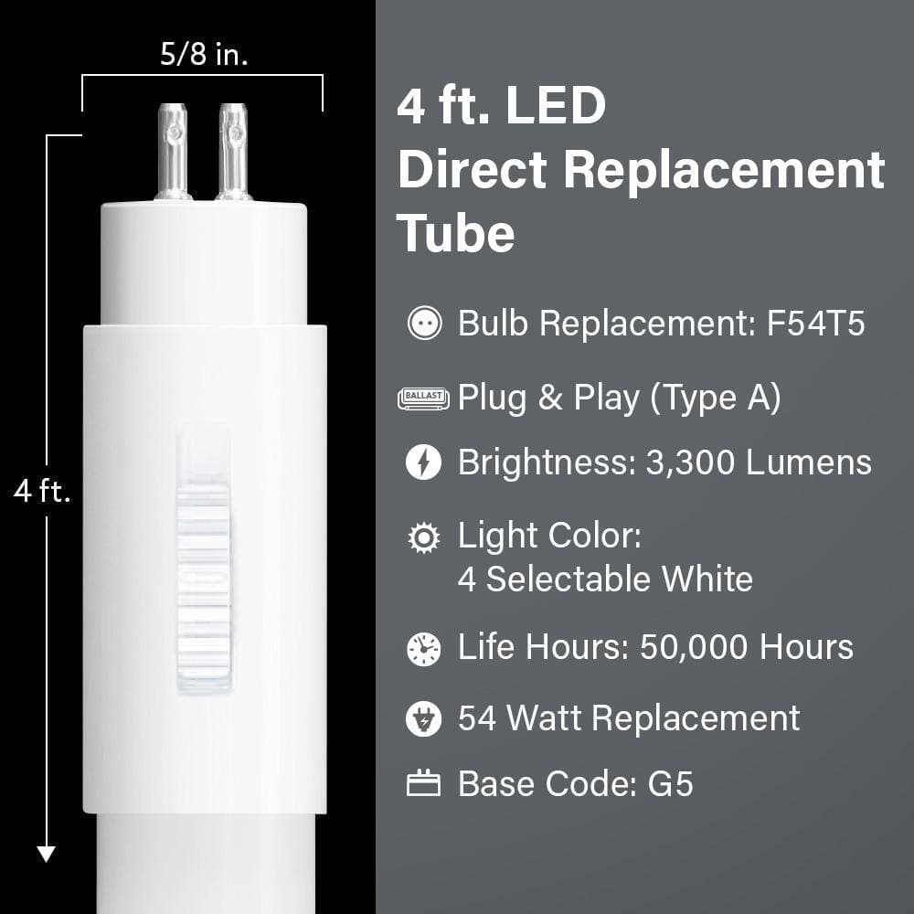 Feit Electric 32-Watt 4 ft. T5 G13 Type A Plug and Play High Output Linear LED Tube Light Bulb, Selectable White (2-Pack) (3)