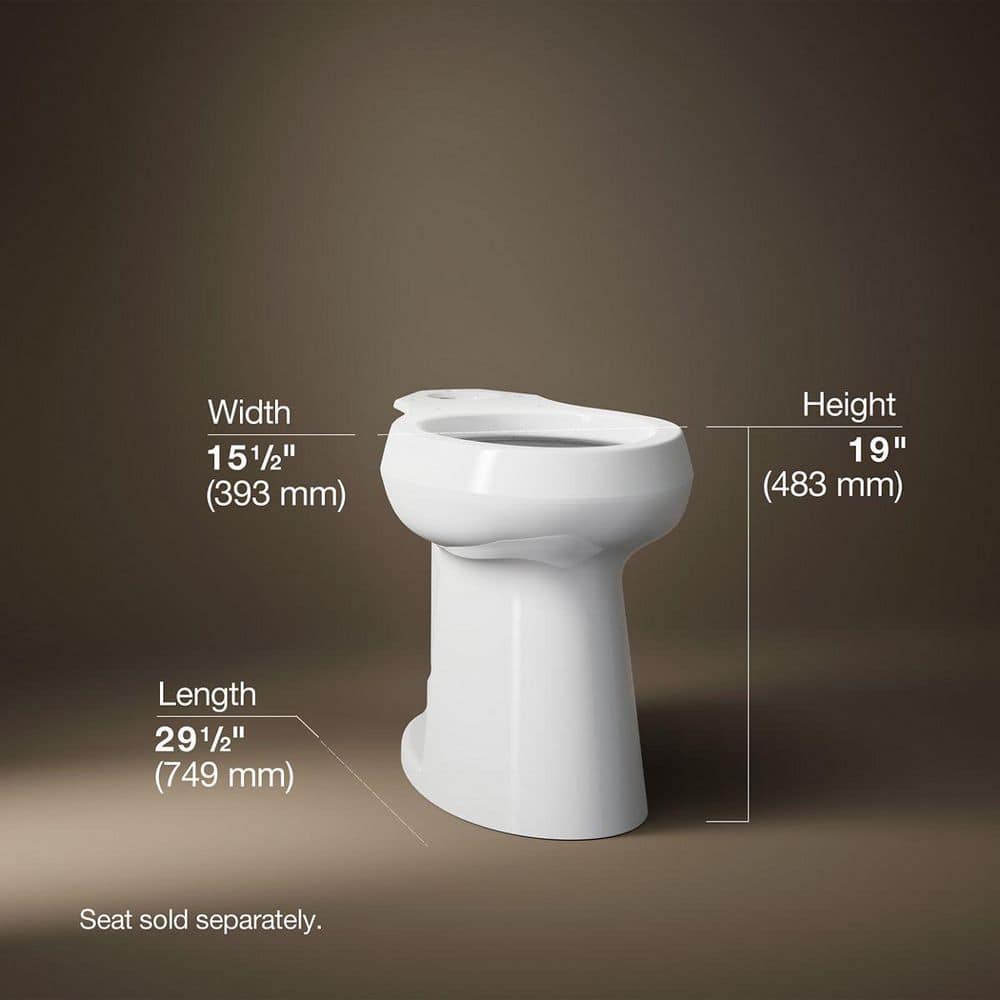 KOHLER Highline Extra Tall 12 in. Rough In Elongated Toilet Bowl Only in White, Seat Not Included (2)