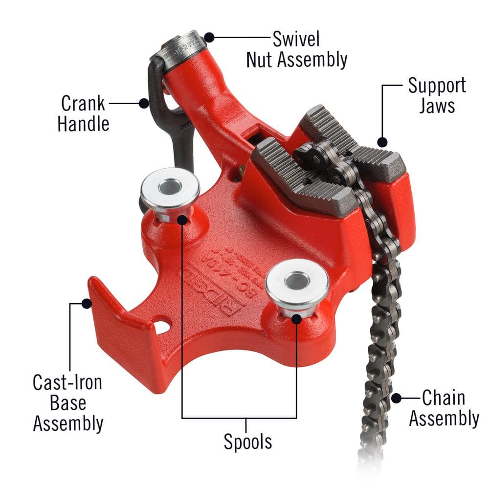 RIDGID 1/8 in. to 4 in. Pipe Capacity, Top-Screw Bench Chain Vise Model BC410A (Includes Pipe Rest & Bender) (3)