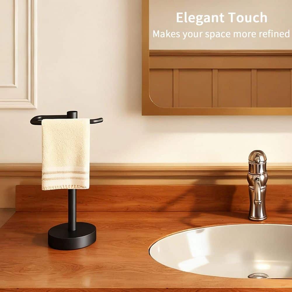Anqtovp Hand Towel Holder Stand Bath Accessory in Matte Black Freestanding Towel Bar for Bathroom Kitchen Countertop Single (2)