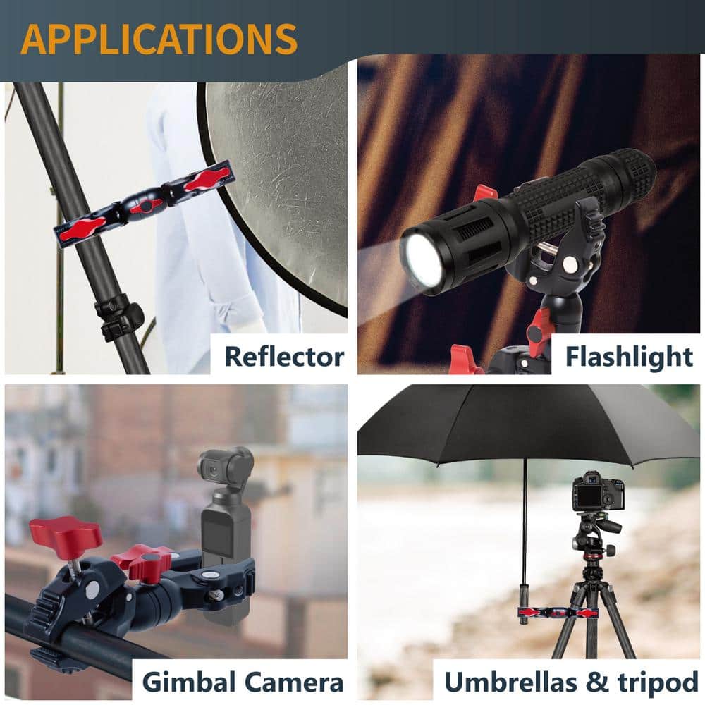 ‎POWERTEC Double Super Clamp Camera Mount with two 1/4 in.-20 Mounting Holes for Magic Arm, Bike, Photography Lighting, Soft Box (2)