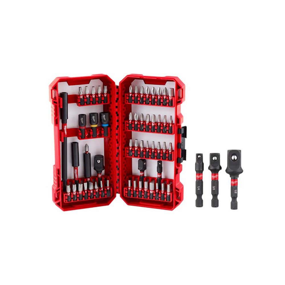 Milwaukee SHOCKWAVE Impact-Duty Alloy Steel Screw Driver Bit Set with 1/4 in. Hex Shank Socket Adapter Set (58-Piece)