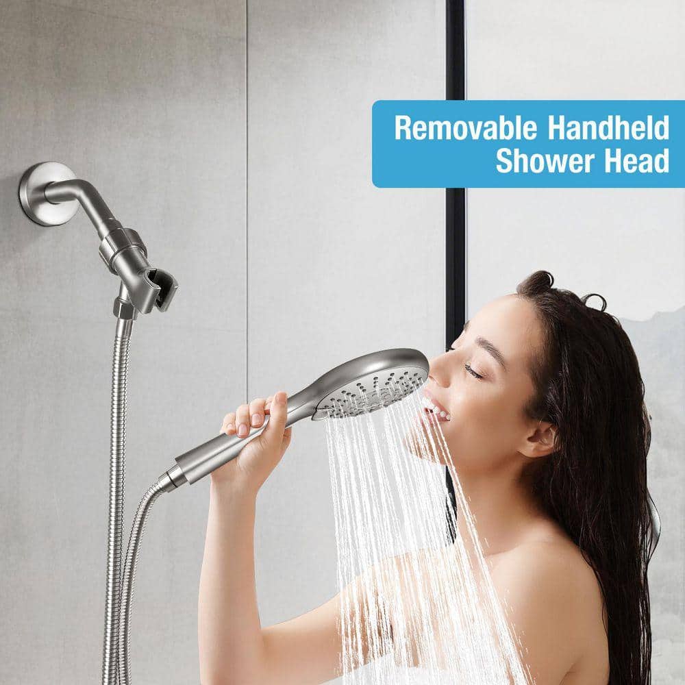 AKLFGN Single Handle 5-Spray Round Shower Faucet 1.75 GPM with Adjustable Stream in Brushed Nickel (3)