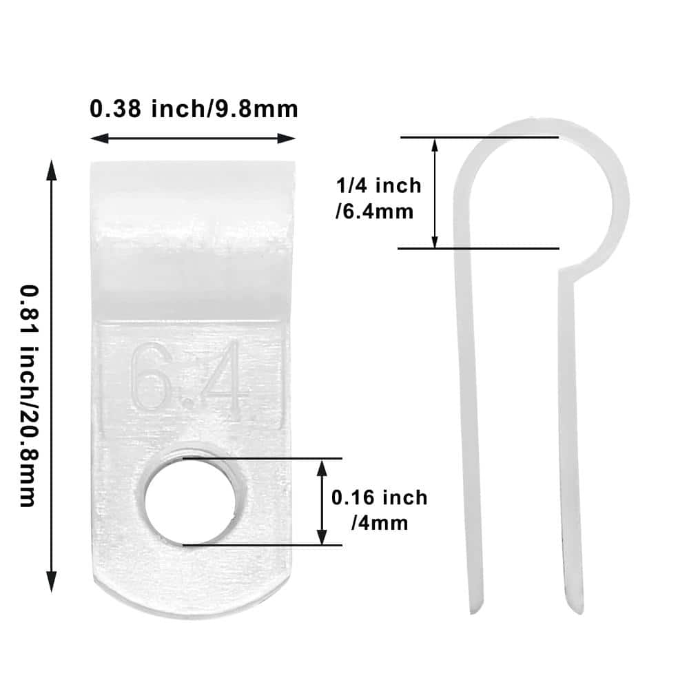 Unbranded 120-Piece 1/4 in Nylon R-Type Cable Clamps with M4 x 16 mm Screws, White Screw-Mount Wire Clips (2)
