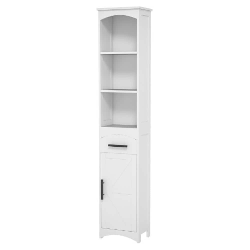 YSQCAR 13.4 in. W x 9.4 in. D x 66.9 in. H White MDF Freestanding Linen Cabinet with 1 Door and 3 Shelves (1)