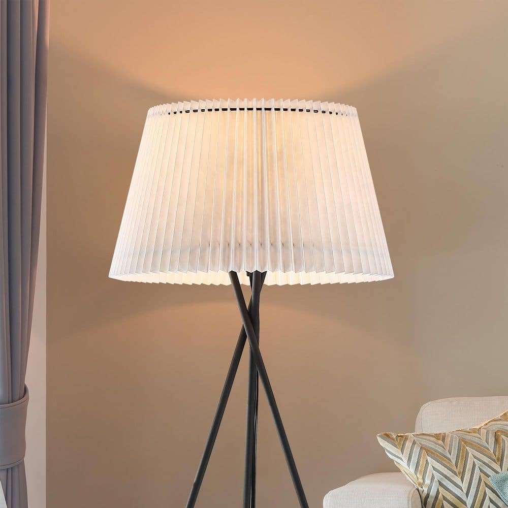 Hampton Bay 55 in. Black Modern 1-Light Convertible Tripod Floor Lamp for Living Rooms with White Synthetic Material Shade (2)