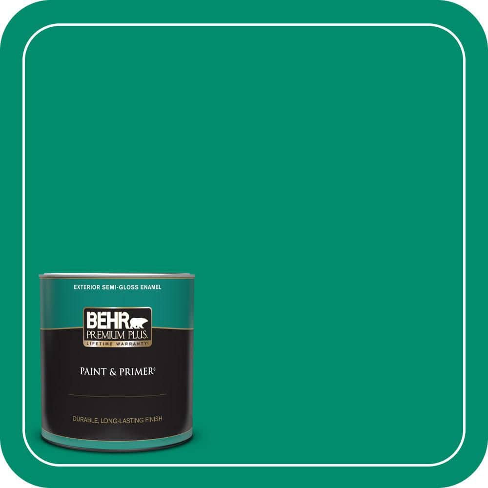 BEHR PREMIUM PLUS 1 qt. #S-G-470 Festive Green Semi-Gloss Enamel Exterior Paint & Primer
