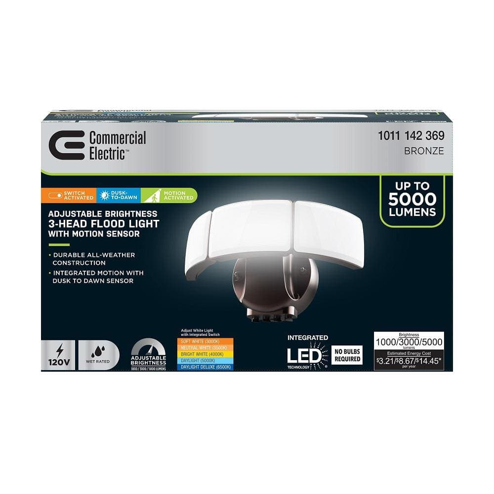 Commercial Electric 1000/3000/5000 Lumen Select Integrated LED Selectable 5CCT Bronze Dusk to Dawn or Motion Sensing Flood Light (4)