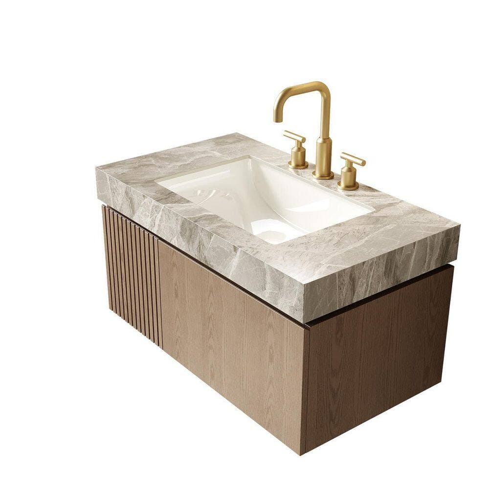 LIVACA 36 in. Drop-In Sink Bathroom Sink in Light Gray Sintered Stone and Ceramic with Undermount Basin and Pre-drilled Holes (3)