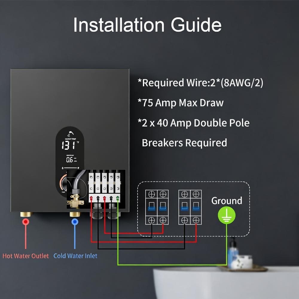 FUFU&GAGA 18KW Tankless Electric Water Heater, 240V Instant Hot Water Heater in Gunmetal Gray with LED Display, Safety Protection (3)