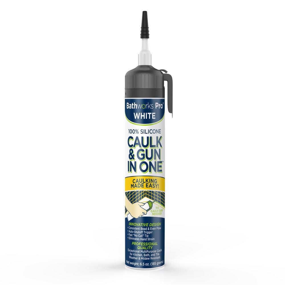 BATHWORKS 6.5 oz. Caulk and Gun In-1 White Silicone Sealant (1)