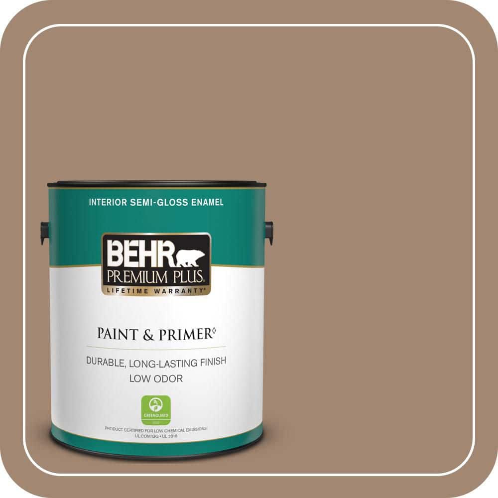 BEHR PREMIUM PLUS 1 gal. #QE-22 Terrazzo Brown Semi-Gloss Enamel Low Odor Interior Paint & Primer