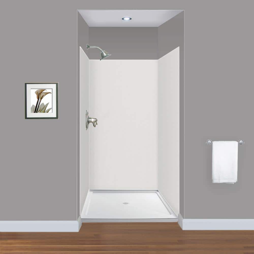 Transolid Expressions 36 in. x 36 in. x 72 in. 3-Piece Easy Up Adhesive Alcove Shower Wall Surround in Grey (1)