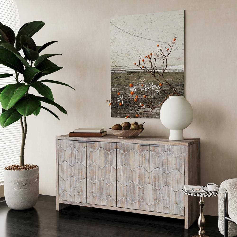 COWLOWN 59.84 in. W x 15.75 in. D x 31.5 in. H Natural Wood Wash Gray Linen Cabinet with 4 Doors (2)