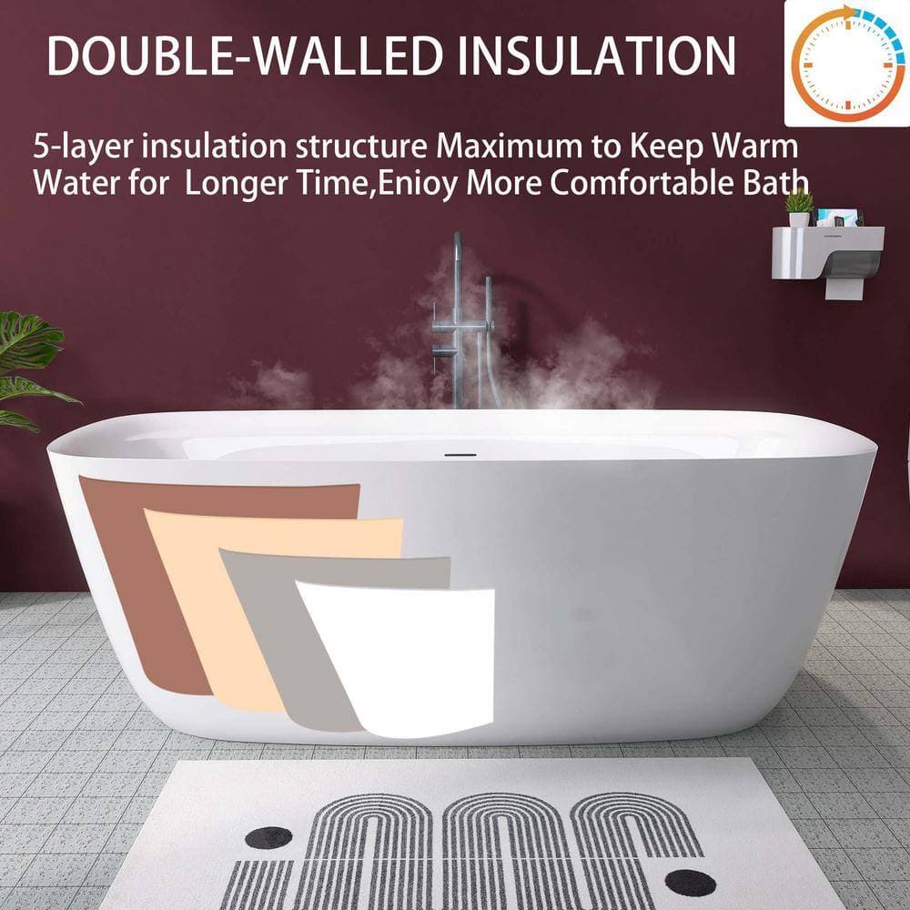 ANGELES HOME 67 in. x 30.7 in. Soaking Bathtub with Integrated Slotted Overflow and Chrome Pop-up Drain Anti-Clogging in Gloss White (3)