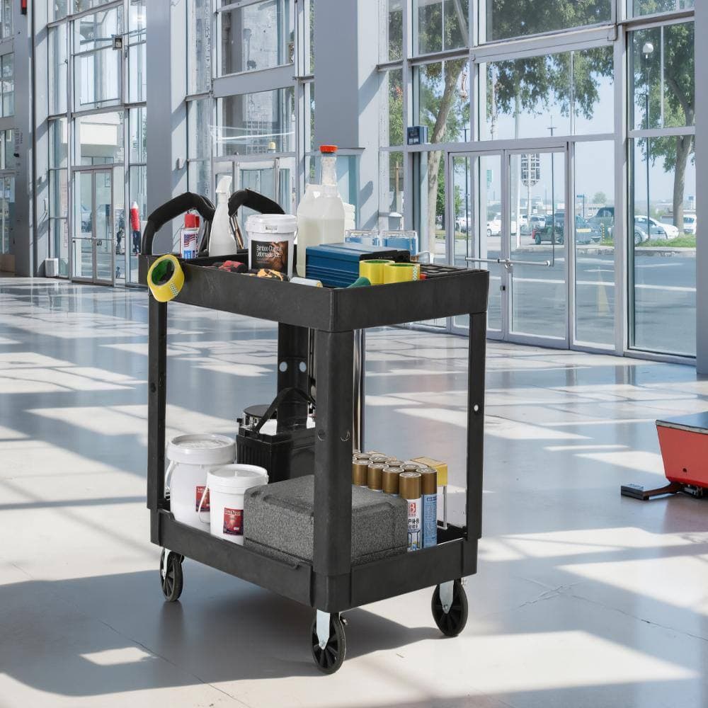 Miscool Avex 38.2 in. W 2-Shelves Dark Gray Polypropylene 550 lbs. Capacity Hand Truck Rolling Tool Cart with 2 Brake Wheels (2)