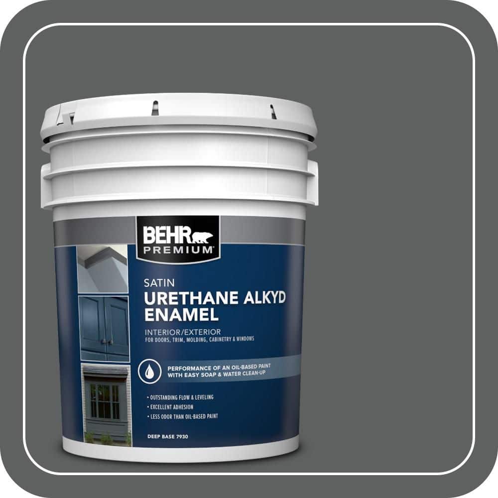 BEHR PREMIUM 5 gal. #N460-6 Hematite Urethane Alkyd Satin Enamel Interior/Exterior Paint