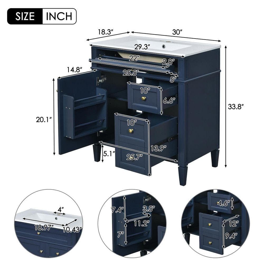 COWLOWN 30 in. W x 18 in. D x 33.8 in. H Bathroom Blue Linen Cabinet (2)