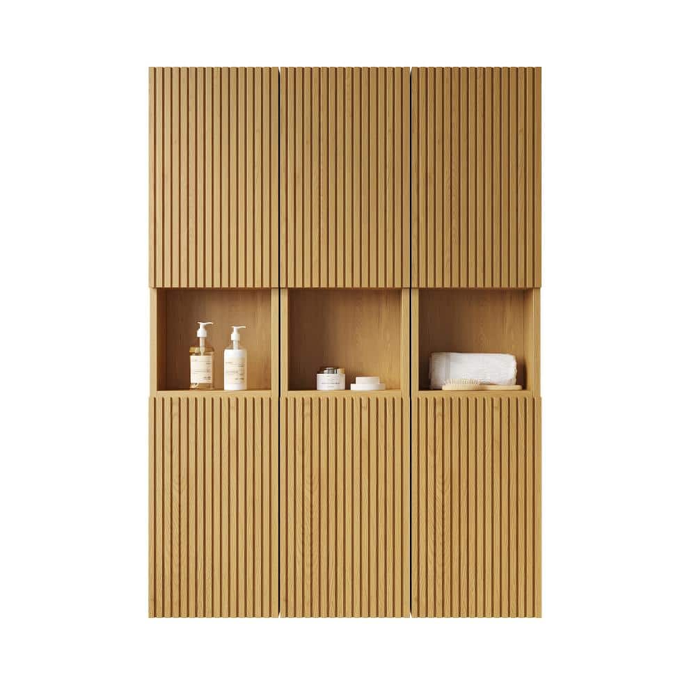 XUJMK 41 in. W x 12 in. D x 59 in. H Bathroom Storage Wall Cabinet in Brown, Composed of 6 Cabinets with Doors (1)