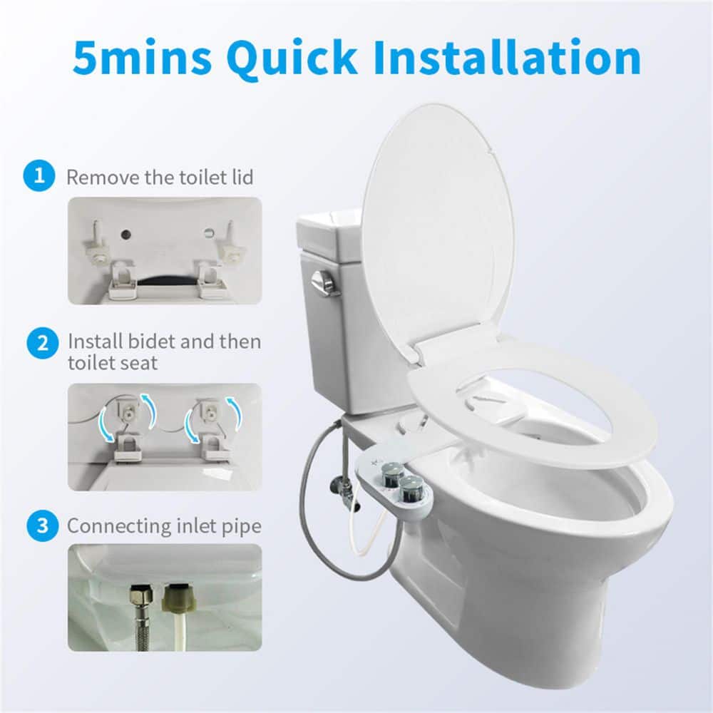 FUNKOL Ultra-Thin Single Nozzle Non-Electric Hot and Cold Bidet Sprayer Bidet Attachment System in White with Self-Cleaning (2)