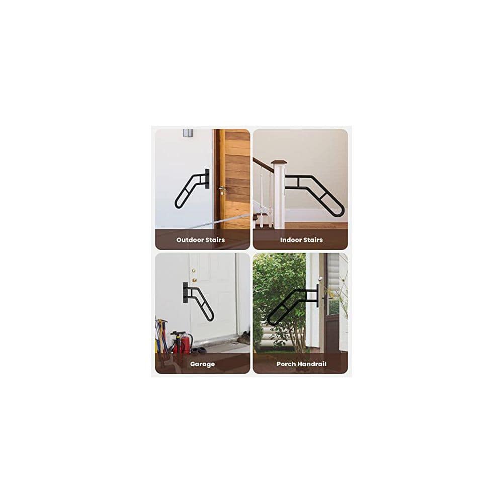 NVNOO 25.8 in. Outdoor Grab Bar Frossvt Wall Mount Handrail for Garage Porch Garden 1 to 3 Steps Stairs, Black (2-Pack) (3)