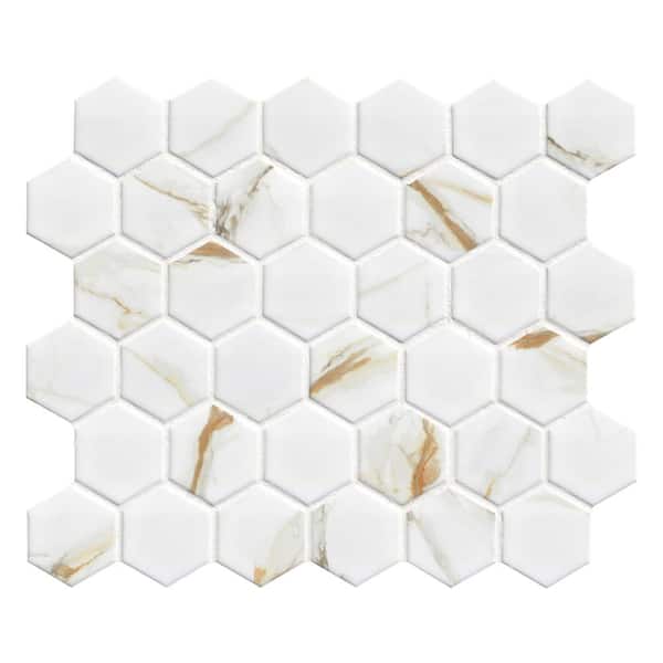 MSI Calacatta Gold 2 in. Hexagon 12 in. x 13 in. x 0.24 in. Matte Porcelain Mesh-Mounted Mosaic Tile (0.99 sq. ft./Each) (2)