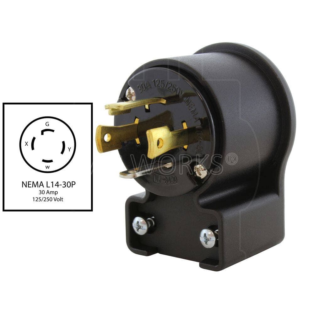 AC WORKS NEMA L14-30P 30A 125/250V 4-Prong Elbow Locking Male Plug With UL, C-UL Approval (2)