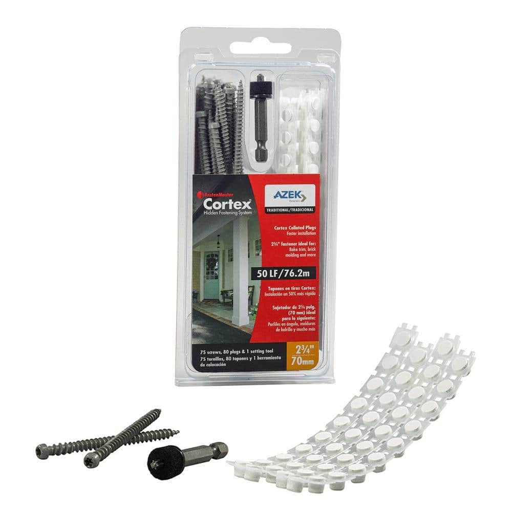 FastenMaster Collated Cortex Hidden Fastening System for AZEK Trim - 2-3/4 inch Cortex screws and plugs - Traditional (50 LF)