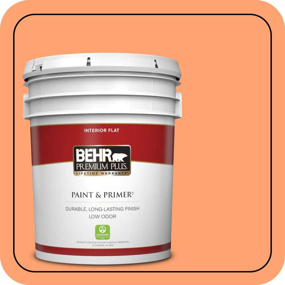 BEHR PREMIUM PLUS 5 gal. #P210-5 Cheerful Tangerine Flat Low Odor Interior Paint & Primer