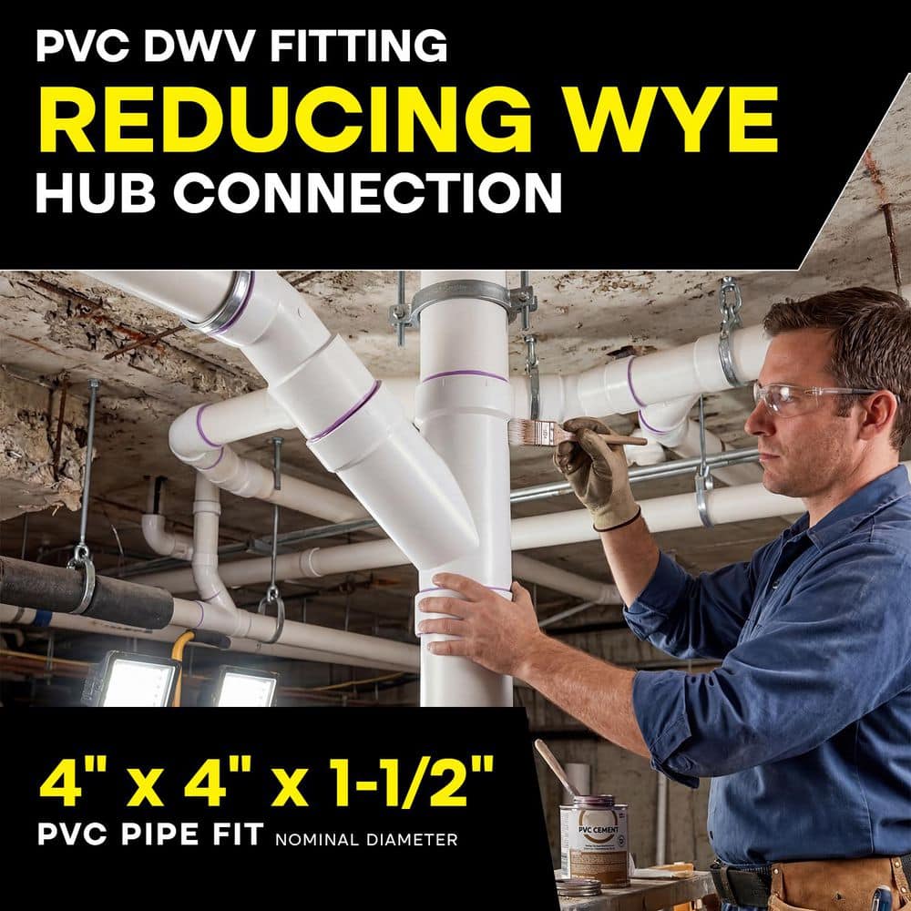 PLUMBFLEX 4" x 4" x 2" PVC DWV Wye Reducing Hub, White Rigid PVC Drain, Waste & Vent Fitting, (10 Pack) (3)