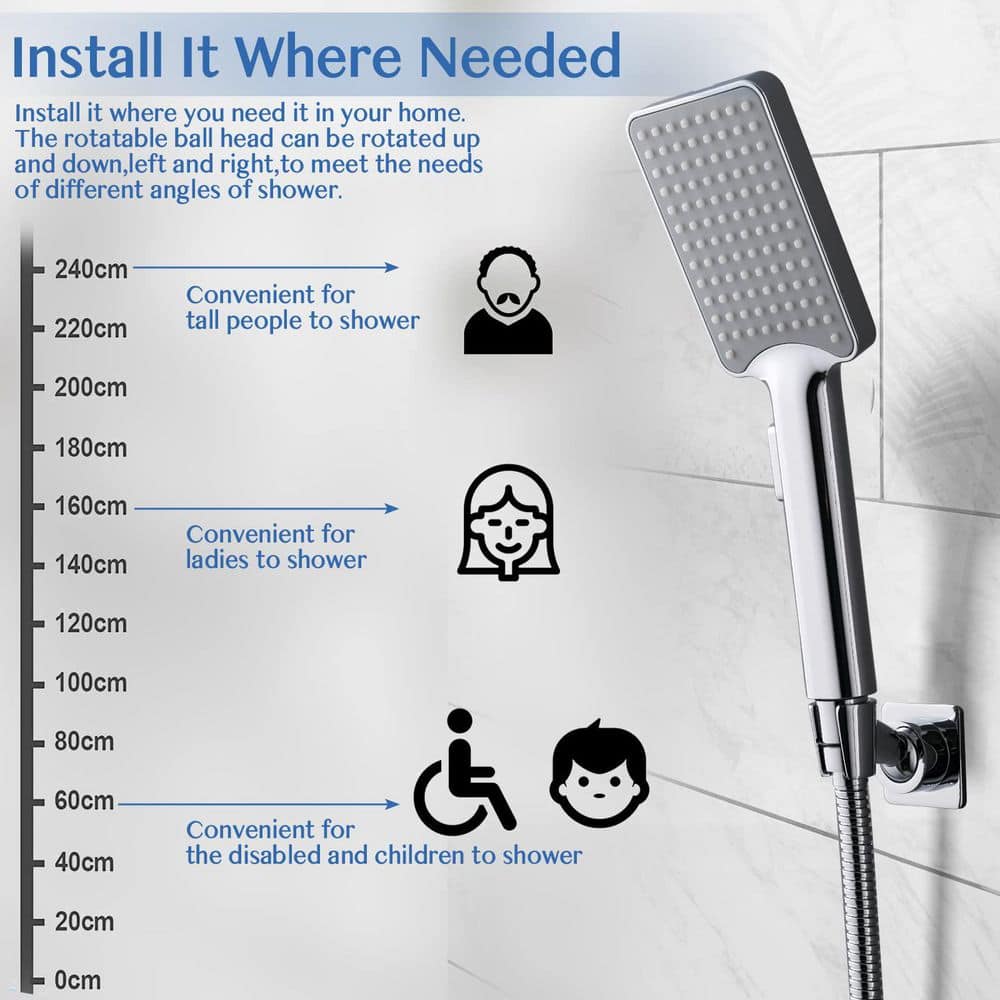 Helhom Polished Chrome Brass Adjustable Handheld Shower Head Holder, Drill-Free Glue Wall Mount Handheld Shower Mount (3)