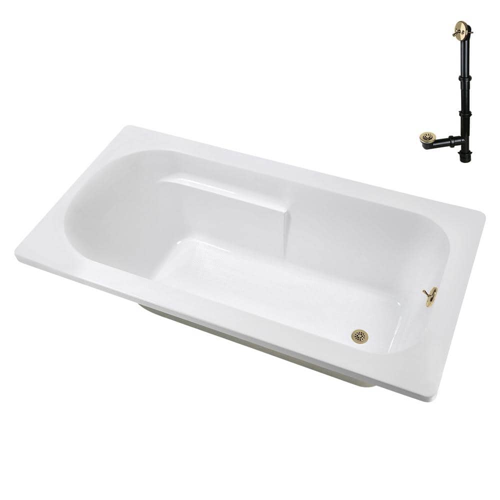 Streamline N-4300-742-PBR 66 in. 34 in. Rectangular Acrylic Soaking Drop-In Bathtub, with Drain Polished Brass (4)