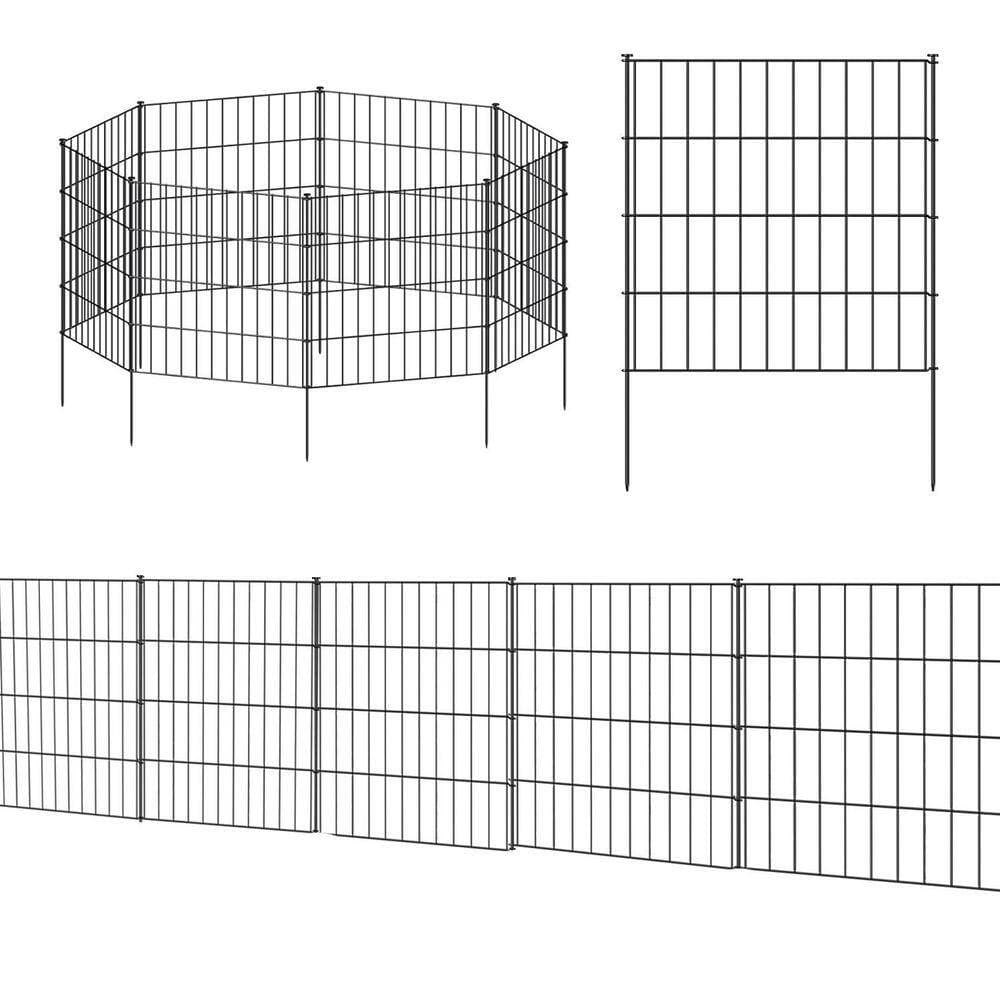 KIWDZFU Metal Garden Fence 28in Height x 18.7ft Length 8 Panels 9 Stakes Dog Animal Barrier Black No Dig Yard Fencing