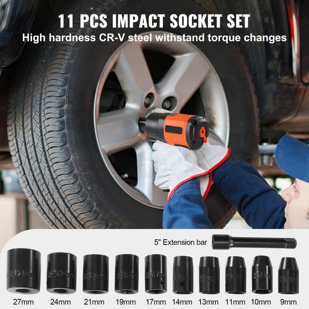 SKYSHALO 1/2-In. Air Impact Wrench, High Torque Up to 1400 ft.-lbs., Lightweight Design Pneumatic Impact Gun with Carrying Case (2)