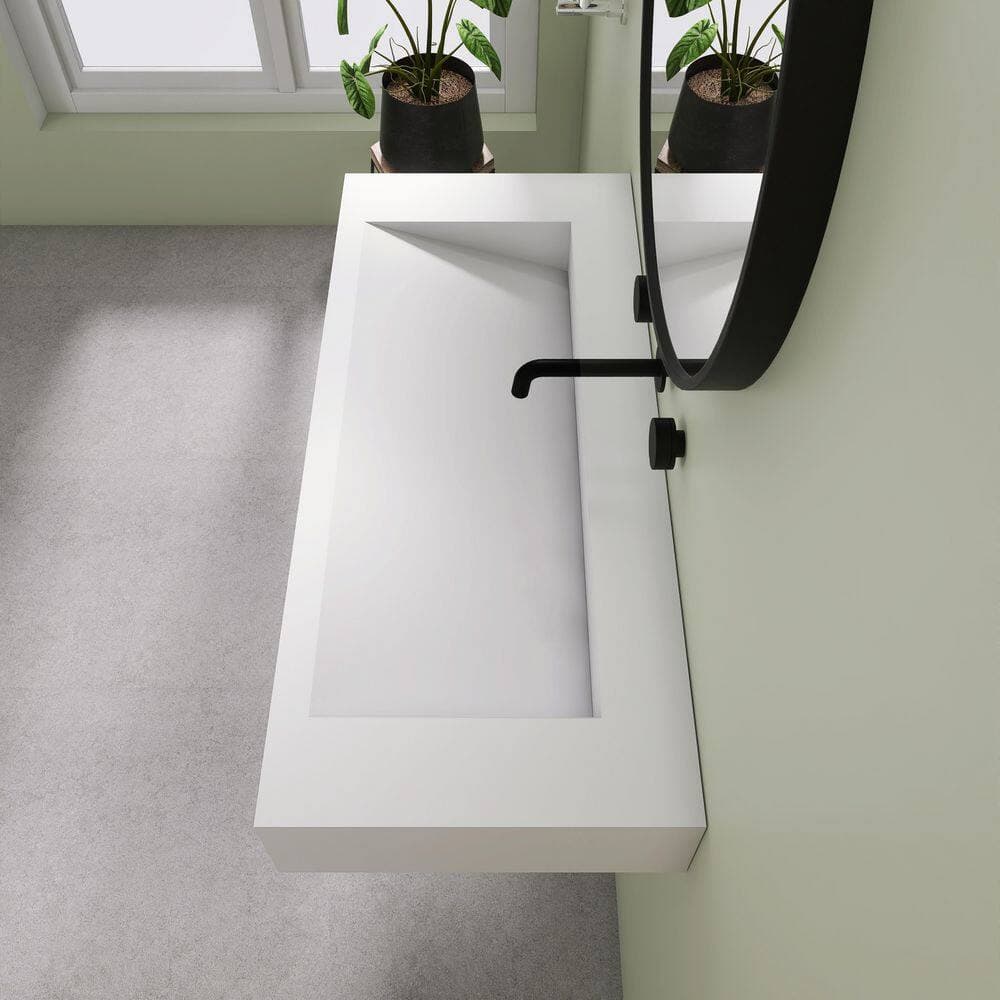 SJ STAR&JANE 42 in. x 18 in. Solid Surface Wall Mount Bathroom Vessel Sink in Matte White (2)