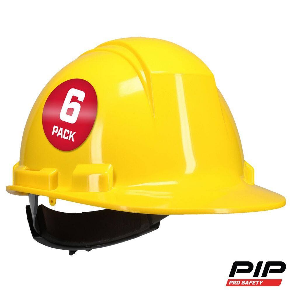 PIP Yellow Type 1 Class E Hard Hat with 4-Point Ratchet Suspension (6-Pack)
