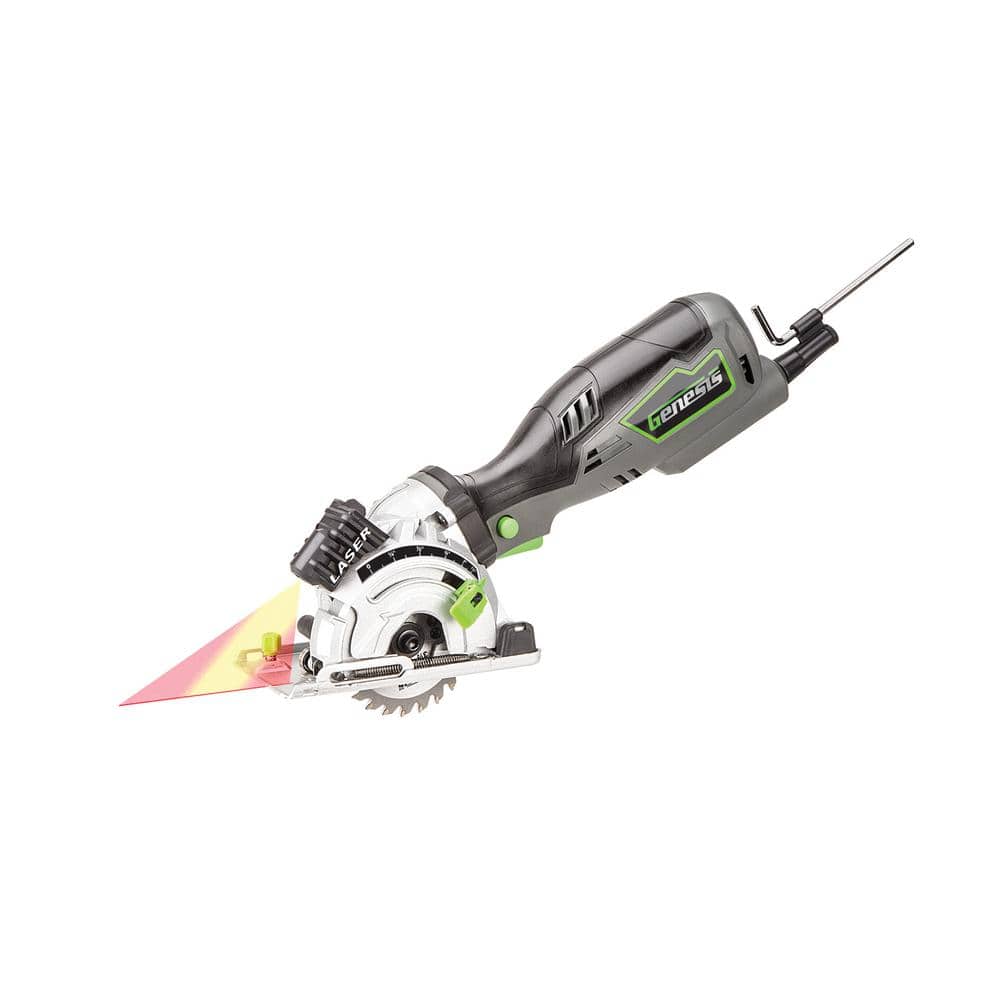Genesis 5.8 Amp 3-1/2 in. Control Grip Plunge Compact Circular Saw Kit with Laser, Hose, 3 Blades, Rip Guide and Bag (3)